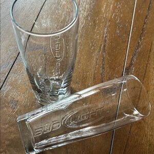 Pair 2 Vintage Bud Light Embossed Branded Beer Glasses